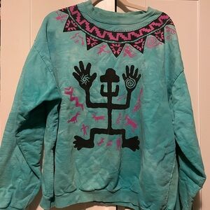 Vintage Dagoli Teal Graphic Crewneck Sweatshirt. Size L.